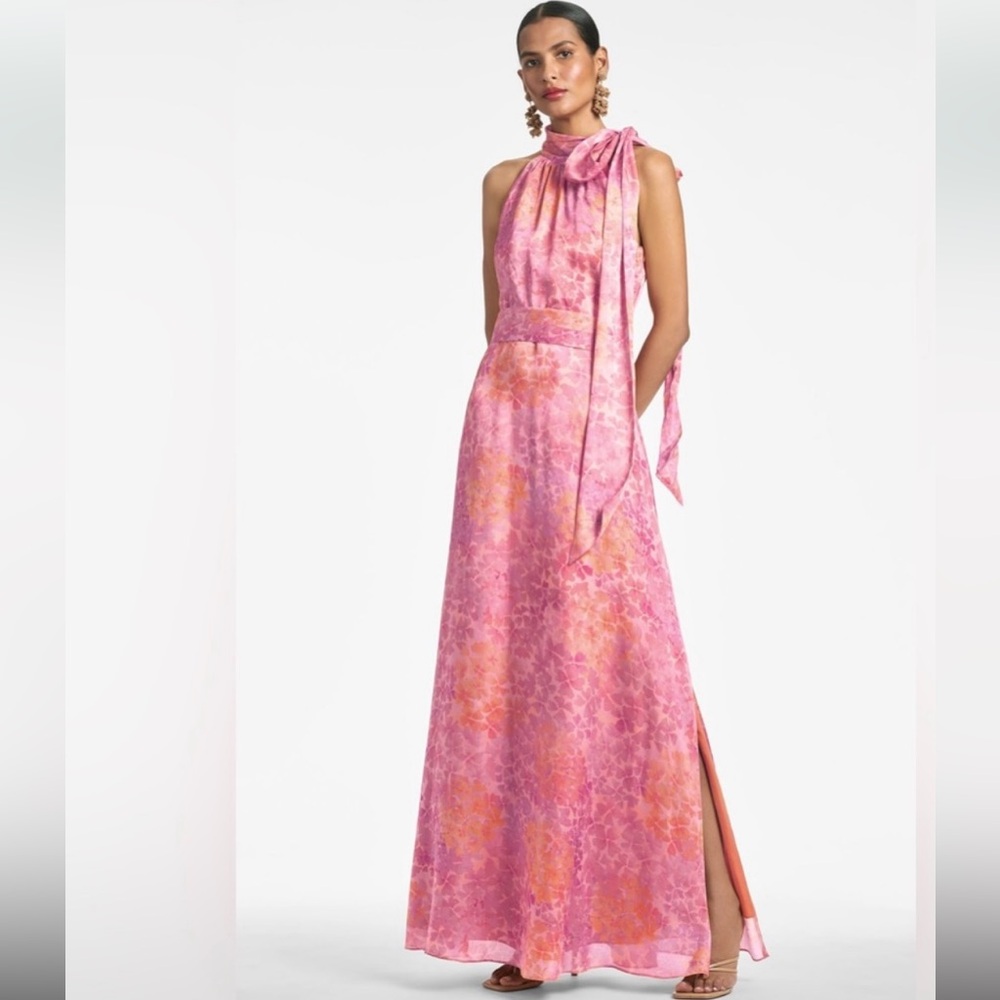 Sachin + Babi Kayla Gown Tie Neck Halter Top  Floral Maxi Dress